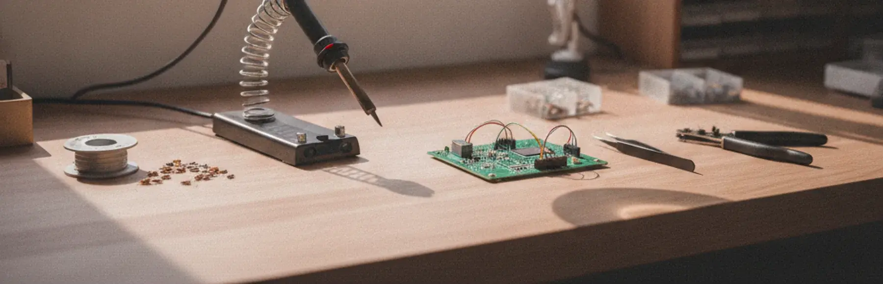 Lötstation an einer Werkbank für Elektronikentwicklung