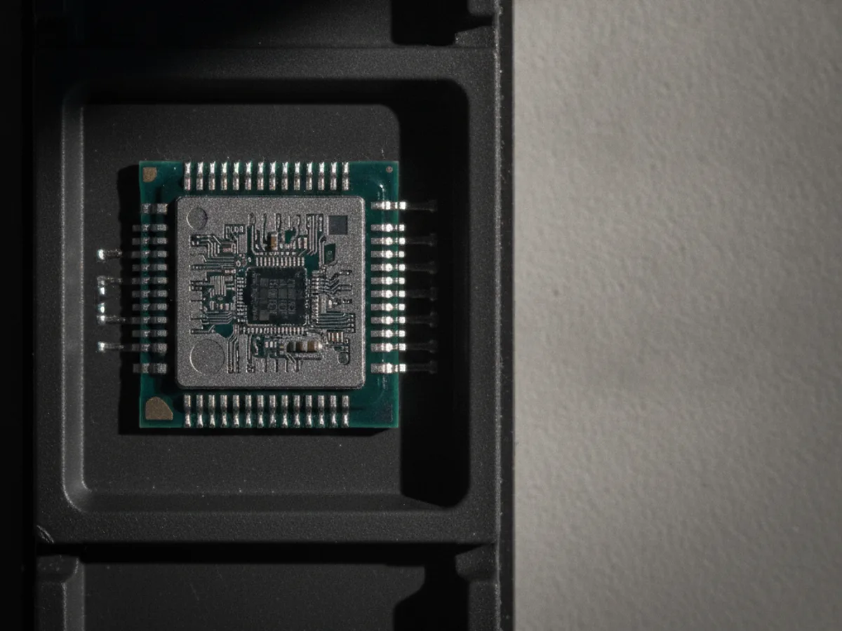 Freigelegter Halbleiter-Chip in Makroaufnahme