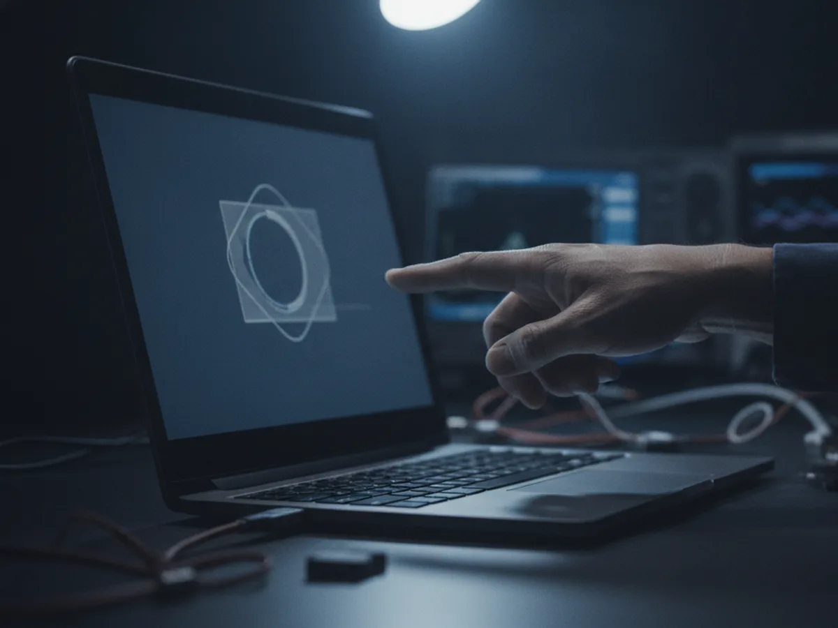 Hand zeigt bei einem technischen Programm-Review auf einen Bildschirm